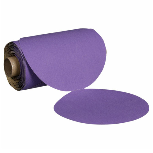 3M 7100334602 | 5.000" Diameter x 400+ Grit 120000 RPM Precision Shaped Ceramic Stikit Paper Disc Roll - Purple