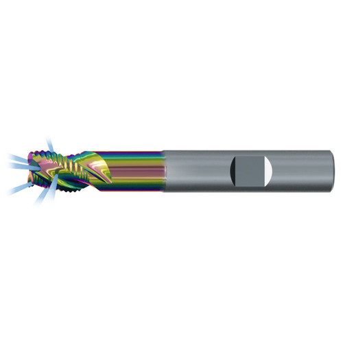 Emuge 2883RZ.020040 | 20.00mm Diameter x 20.00mm Shank x 20.00mm LOC x 110.00mm OAL x 4.00mm Radius x 40 Degree Helix Angle 3 Flute CrN Coated Carbide Roughing End Mill