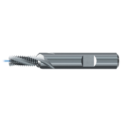 Emuge GF332101.0277 | MF M10x1.25mm Thread Size x 12.00mm Shank x 15.70mm Flute Length x 80.00mm OAL x 30 Degree Helix Angle 3 Flute Bright Coated Carbide Thread Mill