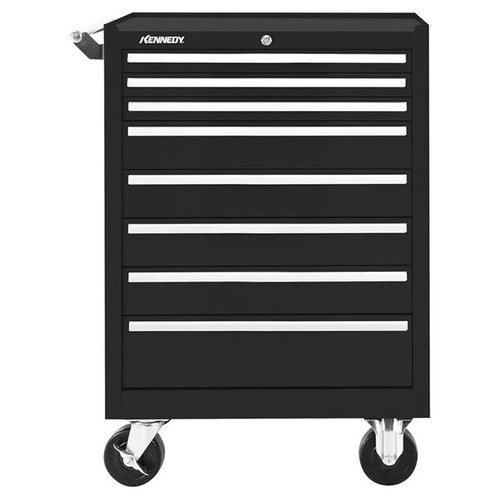 Kennedy 378XBK | 27" Width x 18" Depth x 33-1/8" Height 8 Drawer Powder Coat Paint Steel Rolling Tool Cabinet - Black