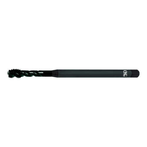 OSG 1768801 | EXOTAP UNF 3/8" - 24 Thread Size x 0.381" Shank x 0.500" Length x 6.000" OAL Modified Bottom (2.5P) Chamfer H3 3 Flute Steam Oxide Coated HSSE 398 Spiral Flute Tap