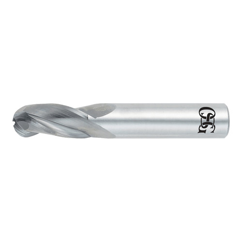 OSG 403-1250-BN | 0.125" Diameter x 0.125" Shank x 0.500" LOC x 0.063" Radius x 1.500" OAL x 30 Degree Helix Angle 3 Flute BRIGHT Coated Carbide 403BN Ball Nose End Mill