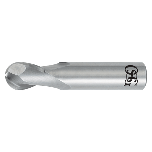 OSG 412-1250-BN11 | 0.125" Diameter x 0.125" Shank x 0.250" LOC x 0.063" Radius x 1.500" OAL x 30 Degree Helix Angle 2 Flute TiAlN Coated Carbide Ball Nose End Mill