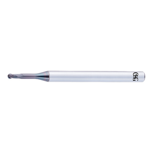 OSG 3056426 | A Brand 3.00mm Diameter x 6.00mm Shank x 2.40mm LOC x 55.00mm OAL x 1.50mm Radius x 30 Degree Helix Angle 2 Flute DLC-IGUSS Coated Carbide 8990 Ball Nose End Mill