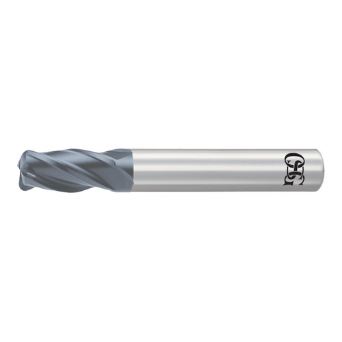 OSG 36701511 | EXOCARB 1/4" Diameter x 0.250" Shank x 0.750" LOC x 2.500" OAL x 0.030" Radius x 30 Degree Helix Angle 4 Flute WXL Coated Carbide 3670 Corner Radius End Mill