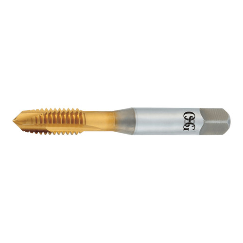 OSG 1742205 | EXO #10- 32 Thread Size x 0.194" Shank x 0.492" Thread Length x 2.374" OAL UNF H5 Plug (4P) Chamfer Type 3 Flute Right Hand TiN Coated HSSE 320 Spiral Point Tap