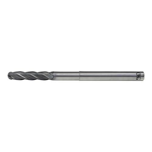 OSG 74310725 | EXOCARB 1/4" Diameter x 0.250" Shank x 1.250" LOC x 4.000" OAL x 0.125" Radius x 30 Degree Helix Angle 4 Flute DG Coated Carbide 7431 Ball End Mill