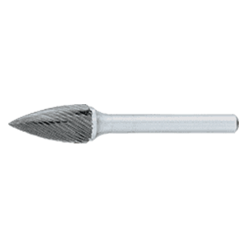OSG 904-3750-60 | 9.50mm Diameter x 6.00mm Shank x 19.00mm LOC x 63.00mm OAL Bright Coated Carbide Pointed End Tree Shape Burr