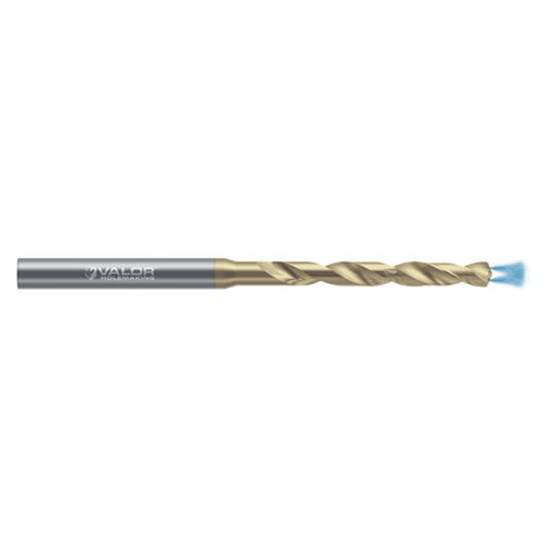 Valor V225375-V | #20-Wire Size x 0.161" Diameter x 6.00mm Shank x 1.287" Drill Length x 135 Degree Point Angle 2 Flute Val-Max V Coated High Performance Drill