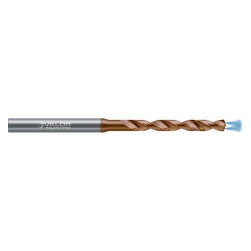 Valor V052897-X | #4-Wire Size x 0.209" Diameter x 6.00mm Shank x 1.671" Drill Length x 140 Degree Point Angle 2 Flute Val-Max X Coated High Performance Coolant Drill