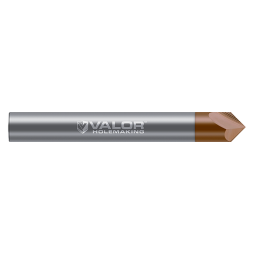 Valor V928664-X | 1/2" Shank x 0.010" Tip x 0.250" LOC x 3" OAL x 90 Degree Included Angle 2 Flute Val-Max X Coated Pointed Chamfer Cutter