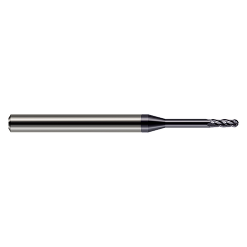 Harvey Tool 76812-C3 | 0.30mm Diameter x 1/8" Shank x 0.036" LOC x 1.500" OAL 4 Flute AlTiN Coated Carbide Miniature Ball End Mill