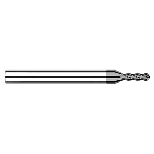 Harvey Tool 999409 | 0.141" Diameter x 0.188" Shank x 0.425" LOC x 2.000" OAL 4 Flute CVD Diamond Coated Carbide Ball End Mill