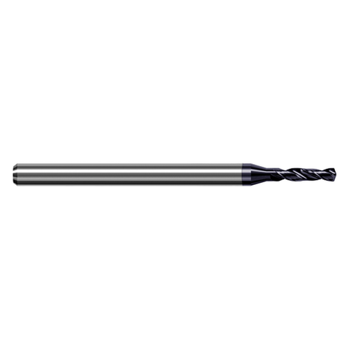Harvey Tool DHE0354-C3 | 0.90mm Diameter x 3.00mm Shank x 4.20mm Flute Lenth x 50.00mm OAL x 140 Degree Point Angle 2 Flute AlTiN Coated Carbide Pre-Hardened Steel High Performance Drill Harvey Tool DHE0354-C3 | 0.90mm Diameter x 3.00mm Shank x 4.20mm Flute Lenth x 50.00mm OAL x 140 Degree Point Angle 2 Flute AlTiN Coated Carbide Pre-Hardened Steel High Performance Drill