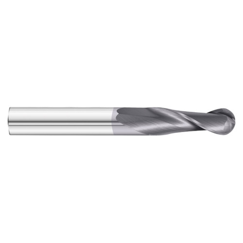 Fullerton Tool 30147 | 3/16" Diameter x 3/16" Shank x 4" OAL 2 Flute TiAlN Coated Extra Long Ball End Mill