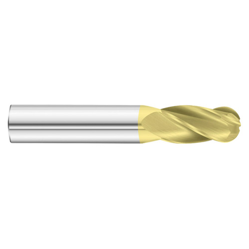 Fullerton Tool 30497 | 9/64" Diameter x 3/16" Shank x 2" OAL 4 Flute TiN Coated Ball End Mill