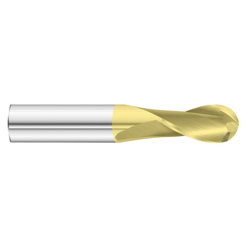 Fullerton Tool 30551 | 25/64" Diameter x 7/16" Shank x 2-3/4" OAL 2 Flute TiN Coated Ball End Mill