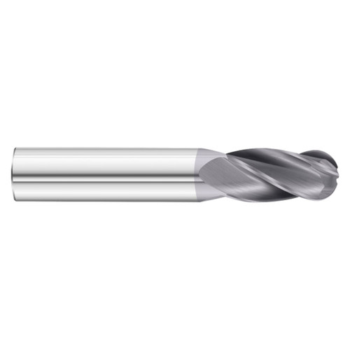 Fullerton Tool 30744 | 29/64" Diameter x 1/2" Shank x 3" OAL 4 Flute TiAlN Coated Ball End Mill