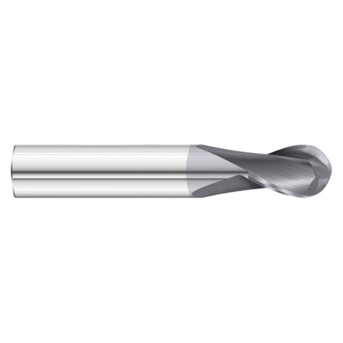 Fullerton Tool 32893 | 7/16" Diameter x 7/16" Shank x 2-3/4" OAL 2 Flute TiAlN Coated Stub Length Ball End Mill