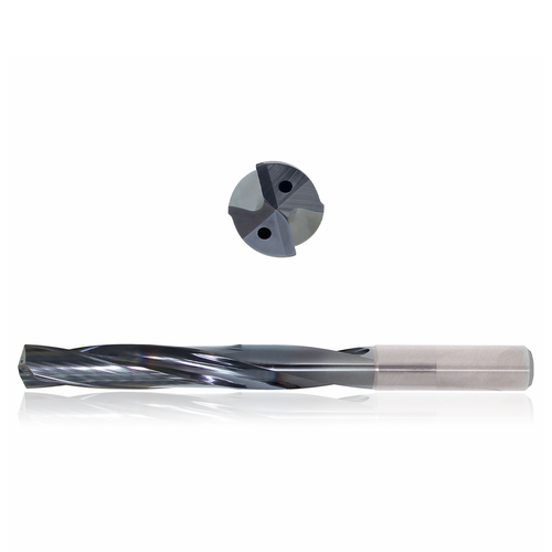 Precision Cutting Tools 9553970 | 7.80mm Size x 0.31mm Diameter x 8.00mm Shank x 265.00mm Flute Length x 315.00mm OAL x 135 Degree Point Angle 2 Flute Sistral Coated Carbide Coolant Fed Drill