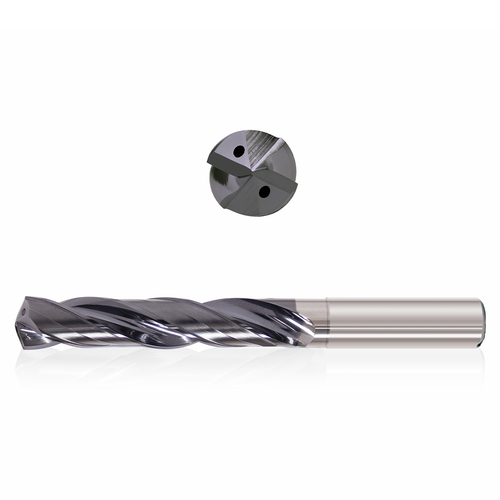 Precision Cutting Tools 9572563 | 31/64" Size x 0.48mm Diameter x 14.00mm Shank x 230.00mm Flute Length x 280.00mm OAL x 135 Degree Point Angle 2 Flute Varianta Supral Coated Carbide Coolant Fed Drill