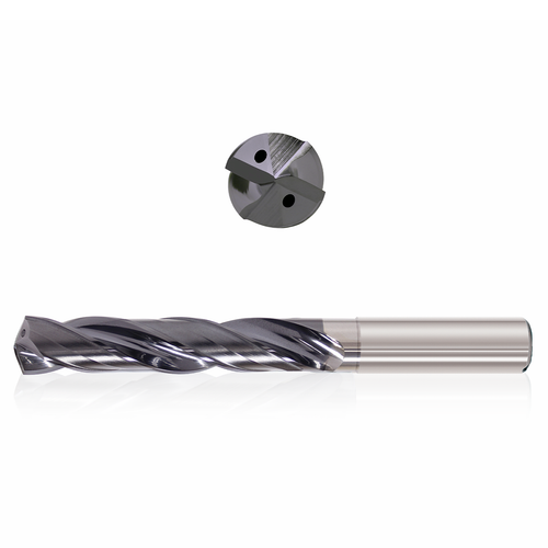 Precision Cutting Tools 9572848 | 5.50mm Size x 0.22mm Diameter x 6.00mm Shank x 168.00mm Flute Length x 205.00mm OAL x 135 Degree Point Angle 2 Flute Varianta Supral Coated Carbide Coolant Fed Drill