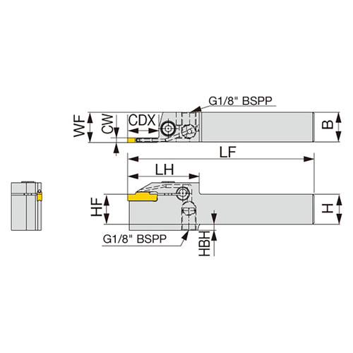 Tungaloy 6720311 | CTEL2020-2T17-CHP 20.00mm Shank Width x 20.00mm Shank Height x 125.00mm Functional Length Uncoated Steel Indexable Grooving Toolholder