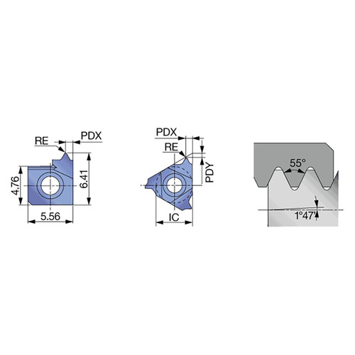 Tungaloy 6911990 | 16IR14PT AH8015 14 TPI x 1.81mm Pitch x 9.52mm Circle Diameter x 0.15mm Radius AlTiN Coated Carbide Laydown Threading Insert