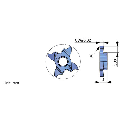 Tungaloy 7742607 | TCG18L230-020 NS9530 0.091" Width x 0.008" Radius Uncoated Carbide Parting Off Indexable Insert