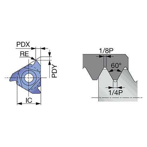 Tungaloy 6971289 | 16IR14UN-M AH8015 14 TPI x 1.81mm Pitch x 9.52mm Circle Diameter x 0.13mm Radius AlTiN Coated Carbide Laydown Threading Insert