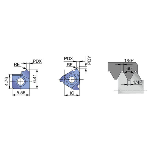 Tungaloy 6911913 | 16IL15ISO AH8015 16.9 TPI x 1.50mm Pitch x 9.52mm Circle Diameter x 0.10mm Radius AlTiN Coated Carbide Laydown Threading Insert