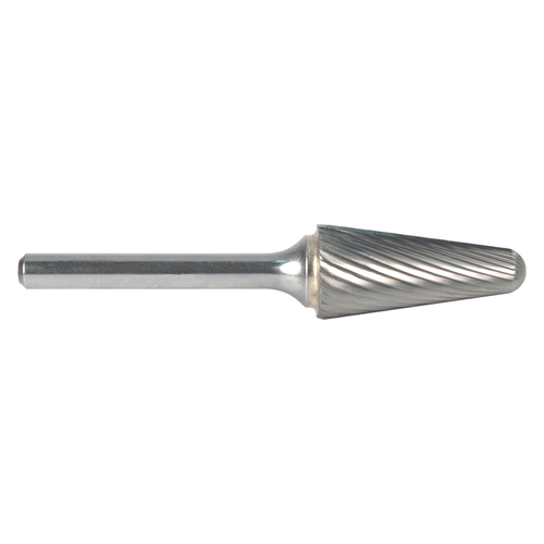 M.A. Ford 48500027M | 12.70mm Diameter x 6.00mm Shank x 30.00mm LOC x 77.00mm OAL x 0.130" Radius x 14 Degree Included Angle 10 LH Flute 24 RH Flute Uncoated Carbide 48SL Conical Radius End Burr