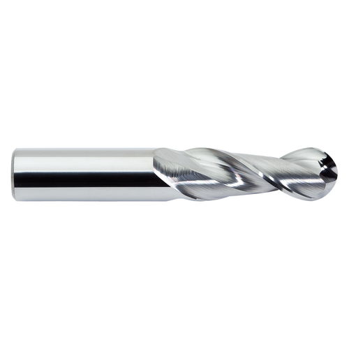 M.A. Ford 135B50001 | 1/2" Diameter x 1/2" Shank x 1-1/4" LOC x 3.000" OAL x 1/4" Radius x 37 Degree Helix Angle 2 Flute Uncoated Carbide 135B Ball Nose End Mill