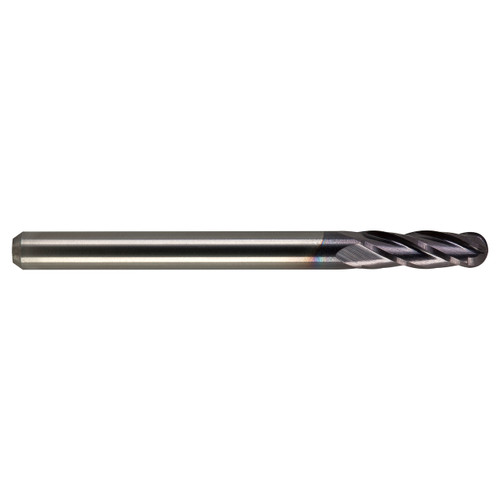 M A Ford 14012500A | 1/8" Diameter x 1/8" Shank x 3/8" LOC x 1.500" OAL x 1/16" Radius x 30 Degree Helix Angle 4 Flute ALtima Coated Carbide Ball Nose End Mill