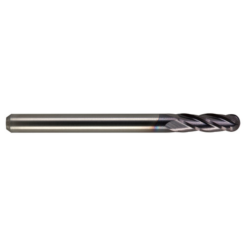 M.A. Ford 14018750A | 3/16" Diameter x 3/16" Shank x 5/8" LOC x 2.000" OAL x 3/32" Radius x 30 Degree Helix Angle 4 Flute ALtima Coated Carbide 140 Ball Nose End Mill