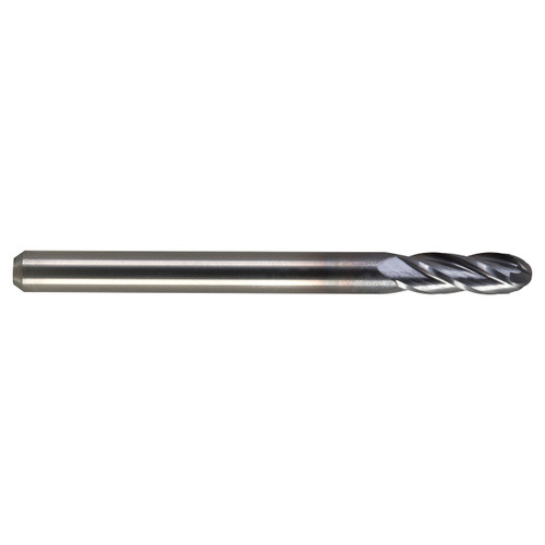 M A Ford 14018750C | 3/16" Diameter x 3/16" Shank x 5/8" LOC x 2.000" OAL x 3/32" Radius x 30 Degree Helix Angle 4 Flute TiCN Coated Carbide Ball Nose End Mill