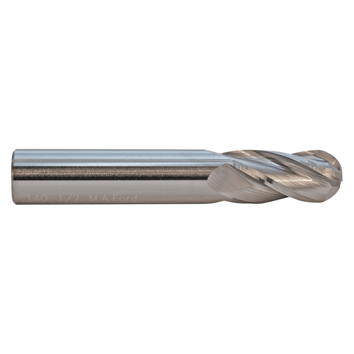 M A Ford 14037500 | 3/8" Diameter x 3/8" Shank x 1.000" LOC x 2.500" OAL x 30 Degree Helix Angle 4 Flute Uncoated Carbide Ball Nose End Mill