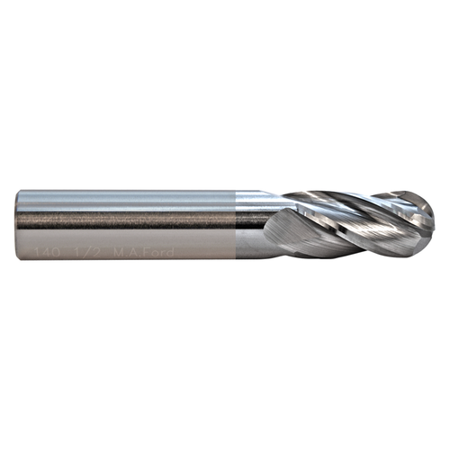 M A Ford 14037500C | 3/8" Diameter x 3/8" Shank x 1.000" LOC x 2.500" OAL x 30 Degree Helix Angle 4 Flute TiCN Coated Carbide Ball Nose End Mill