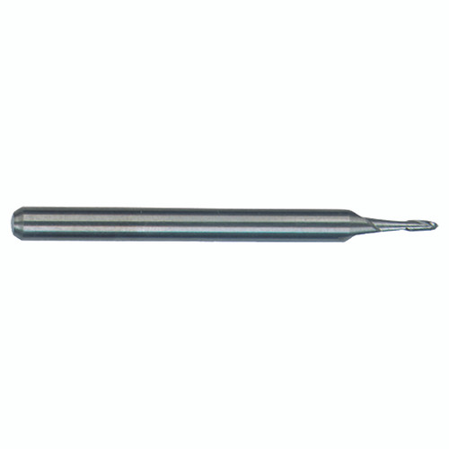 M A Ford 15007500 | 0.075" Diameter x 1/8" Shank x 0.225" LOC x 1.500" OAL x 0.038" Radius x 30 Degree Helix Angle 2 Flute Uncoated Carbide Ball Nose End Mill