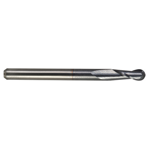 M.A. Ford 15012500C | 1/8" Diameter x 1/8" Shank x 3/8" LOC x 1-1/2" OAL x 1/16" Radius x 30 Degree Helix Angle 2 Flute TiCN Coated Carbide 150 Ball Nose End Mill