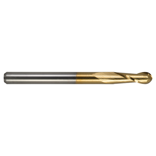 M.A. Ford 15015750T | 4.00mm Diameter x 4.00mm Shank x 14.00mm LOC x 51.00mm OAL x 2.00mm Radius x 30 Degree Helix Angle 2 Flute TiN Coated Carbide 150 Ball Nose End Mill