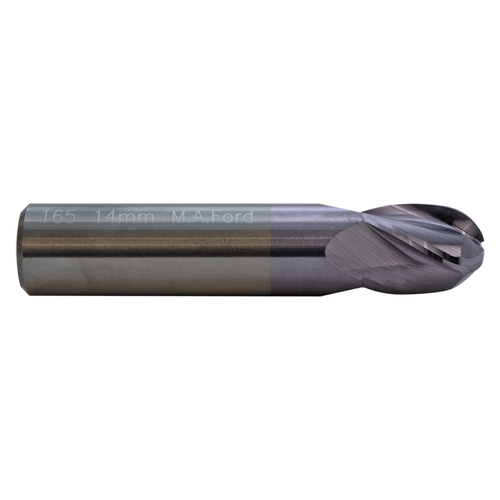 M A Ford 16518750A | 3/16" Diameter x 3/16" Shank x 3/8" LOC x 2.000" OAL x 3/32" Radius x 30 Degree Helix Angle 4 Flute ALtima Coated Carbide Ball Nose End Mill