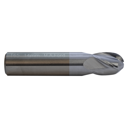 M A Ford 16537500C | 3/8" Diameter x 3/8" Shank x 5/8" LOC x 2.000" OAL x 3/16" Radius x 30 Degree Helix Angle 4 Flute TiCN Coated Carbide Ball Nose End Mill