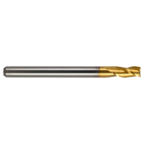 M.A. Ford 16912500T | 1/8" Diameter x 1/8" Shank x 1/4" LOC x 1-1/2" OAL x 30 Degree Helix Angle 3 Flute TiN Coated Carbide 169 Stub Square End Mill