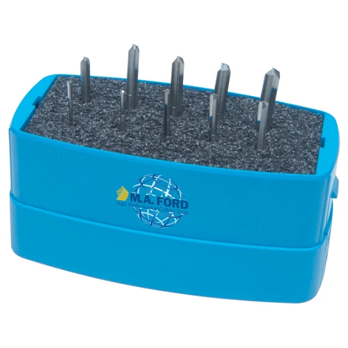 M.A. Ford 20020000 | 1/16", 3/32", 1/8", 5/32", 3/16", 7/32", 1/4" Diameter x 135 Degree Included Angle 2 Flute Uncoated Carbide Drill Bit Set