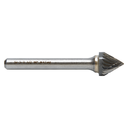 M A Ford 29606257M | 16.00mm Diameter x 6.00mm Shank x 12.70mm LOC x 62.00mm OAL 10 LH Flute 26 RH Flute Uncoated Carbide 296SJ Pointed Cone Shape Burr