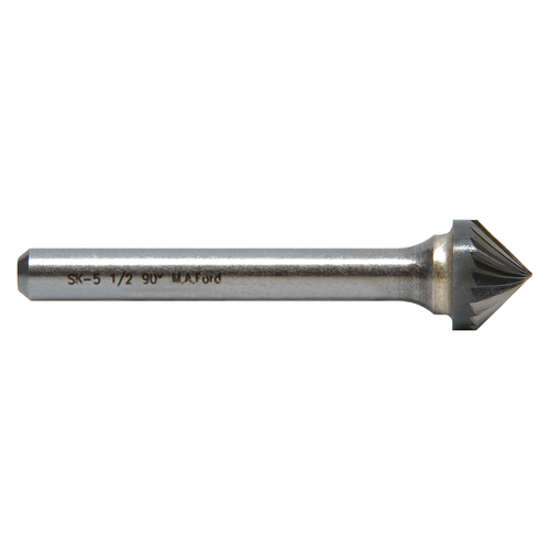 M.A. Ford 29705000M | 12.70mm Diameter x 6.00mm Shank x 6.40mm LOC x 53.00mm OAL 24 Flute Uncoated Carbide 297SK Pointed Cone Shape Burr