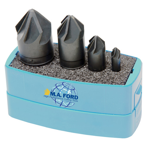 M A Ford 79000001 | 1/4", 5/16", 3/8", 1/2", 5/8", 3/4", 1" Diameter x 60 Degree Included Angle 6 Flute Uncoated HSS Countersink Set