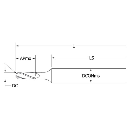 Keo 934-000-286 | 0.141" Diameter x 0.963" Length of Shank x 1.500" OAL 2 Flute HSS Ball End Mill