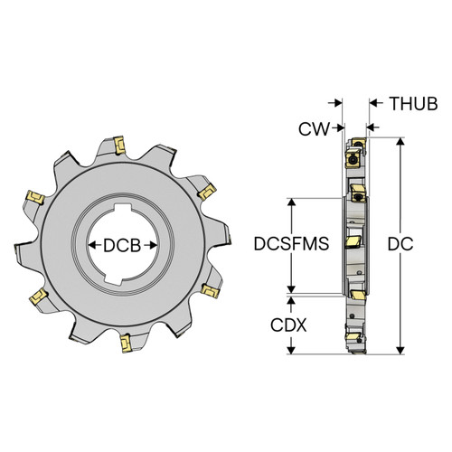Seco Tools 10092424 | 335.18-125-12-40-6N 125.00mm Cutting Diameter x 33.50mm Cutting Depth of Cut Maximum x 3.00 Degree Rake Axial Angle 6 Cutting Edge 7700 rpm Rotational Speed Arbor hole 335.18 Indexable Slotting Cutter